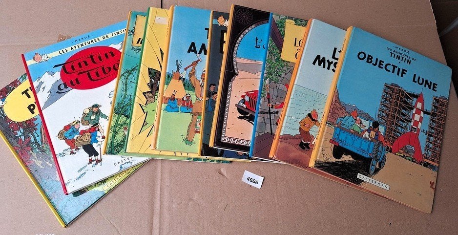 10 Oude Stripalbums Kuifje, Meerdere stripboeken, Ophalen of Verzenden, Zo goed als nieuw