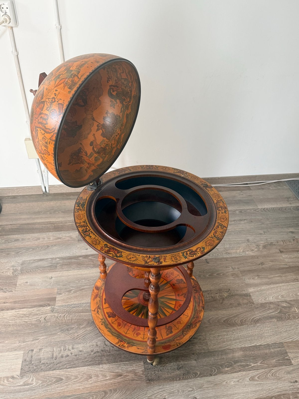 Vintage Bar Globe. Handgemaakt in Italië, Ophalen, Gebruikt, Bruin, Vintage