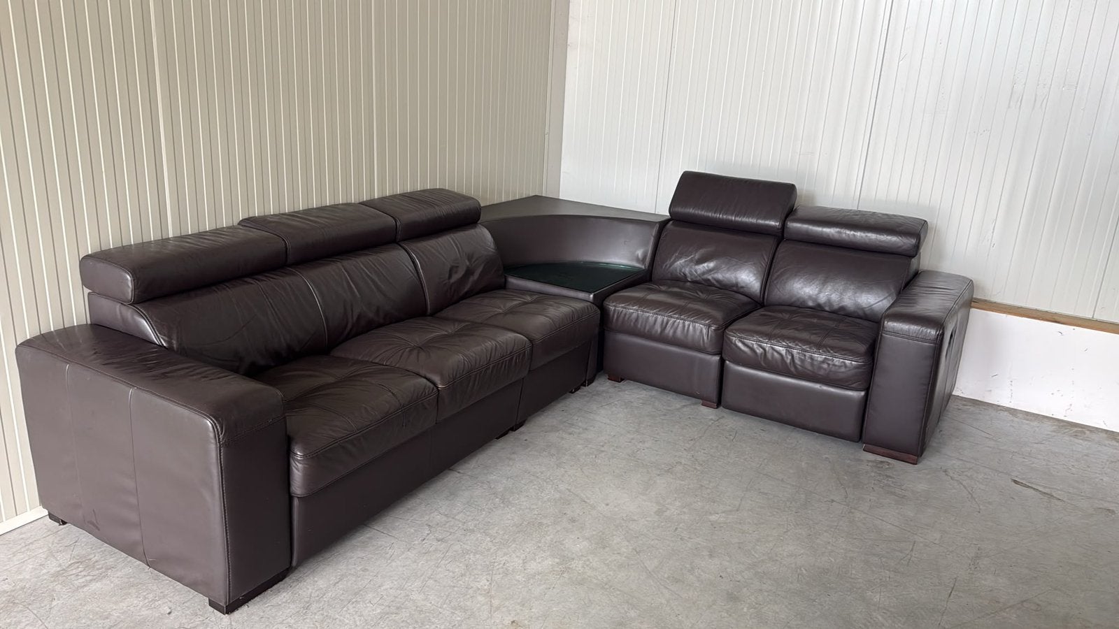Luxe Hoekbank Leder Bruin modulair + relax functie, Gebruikt, -, -, Ophalen of Verzenden