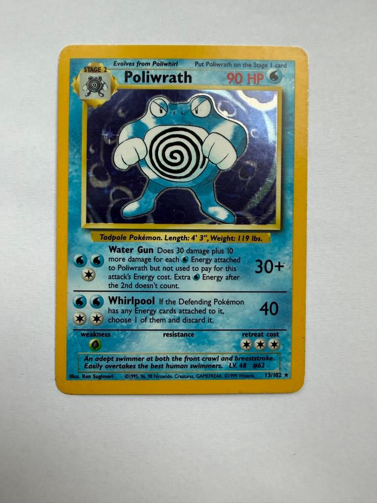 Poliwrath 13/102 Holo Rare Pokemon Kaart Base Set, Ophalen of Verzenden, Zo goed als nieuw