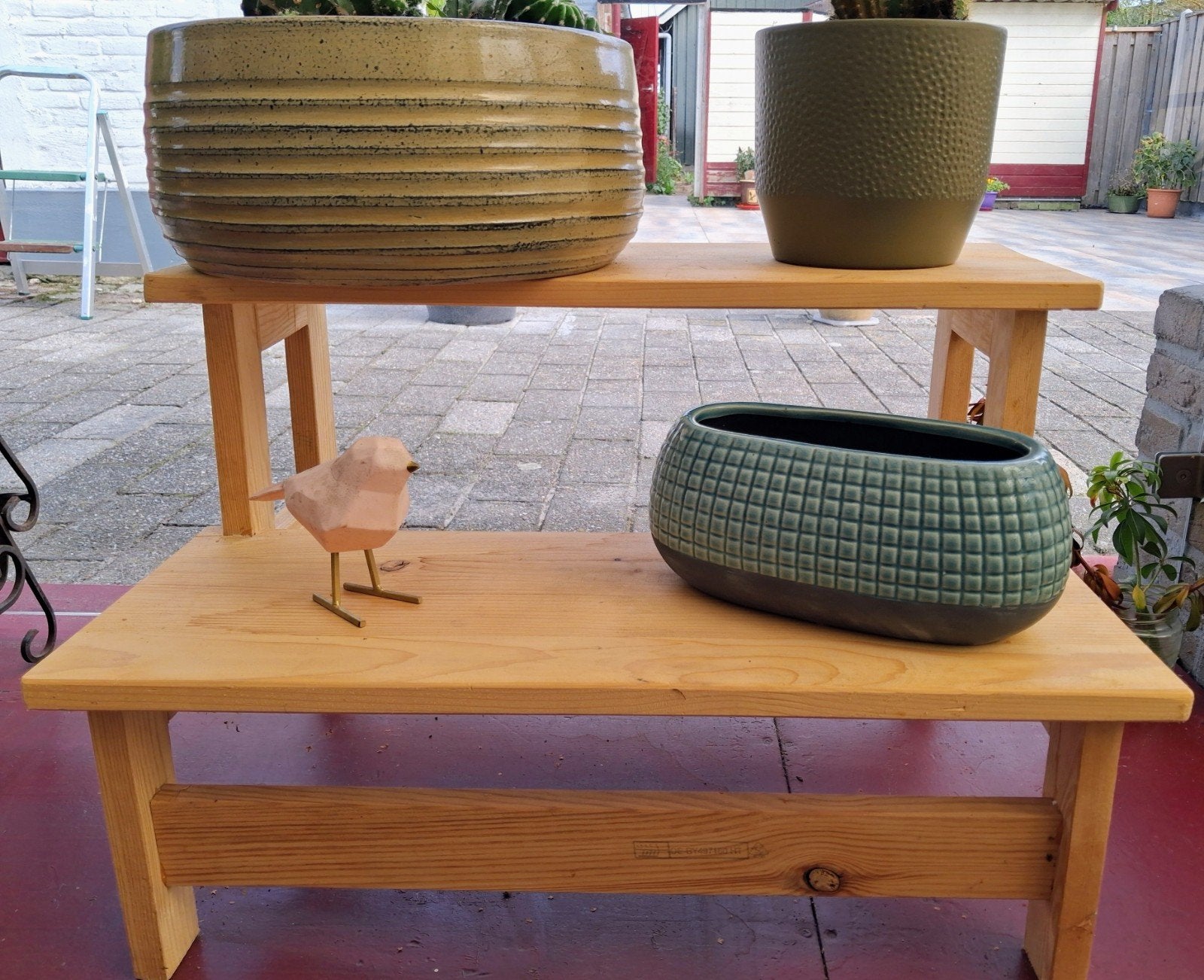 Houten plantenrekje met twee niveaus, Tuin en Terras, Ophalen of Verzenden, Hout, Binnen