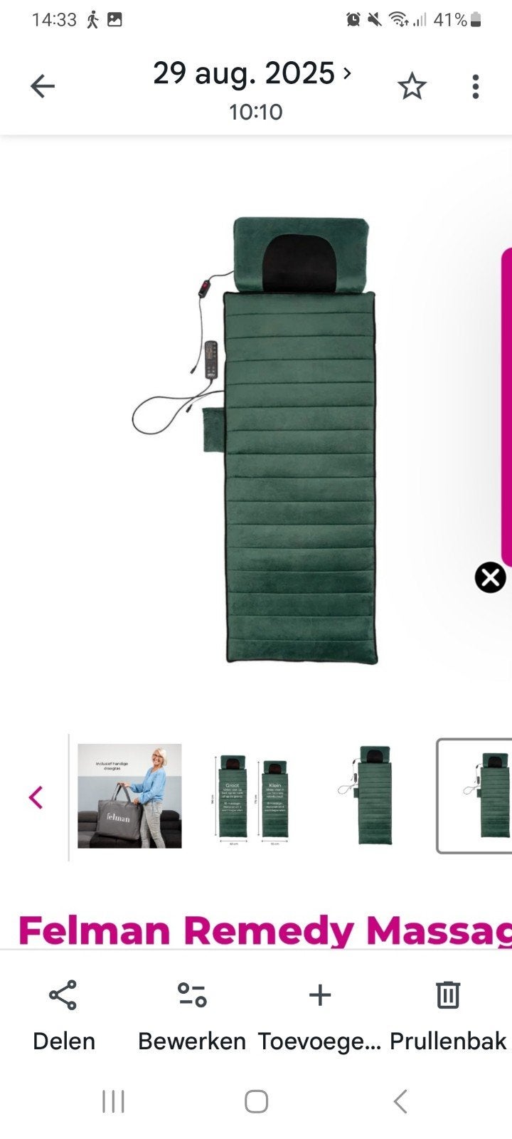 Felman Remedy Massagemat met Shiatsu en Infrarood, Ophalen