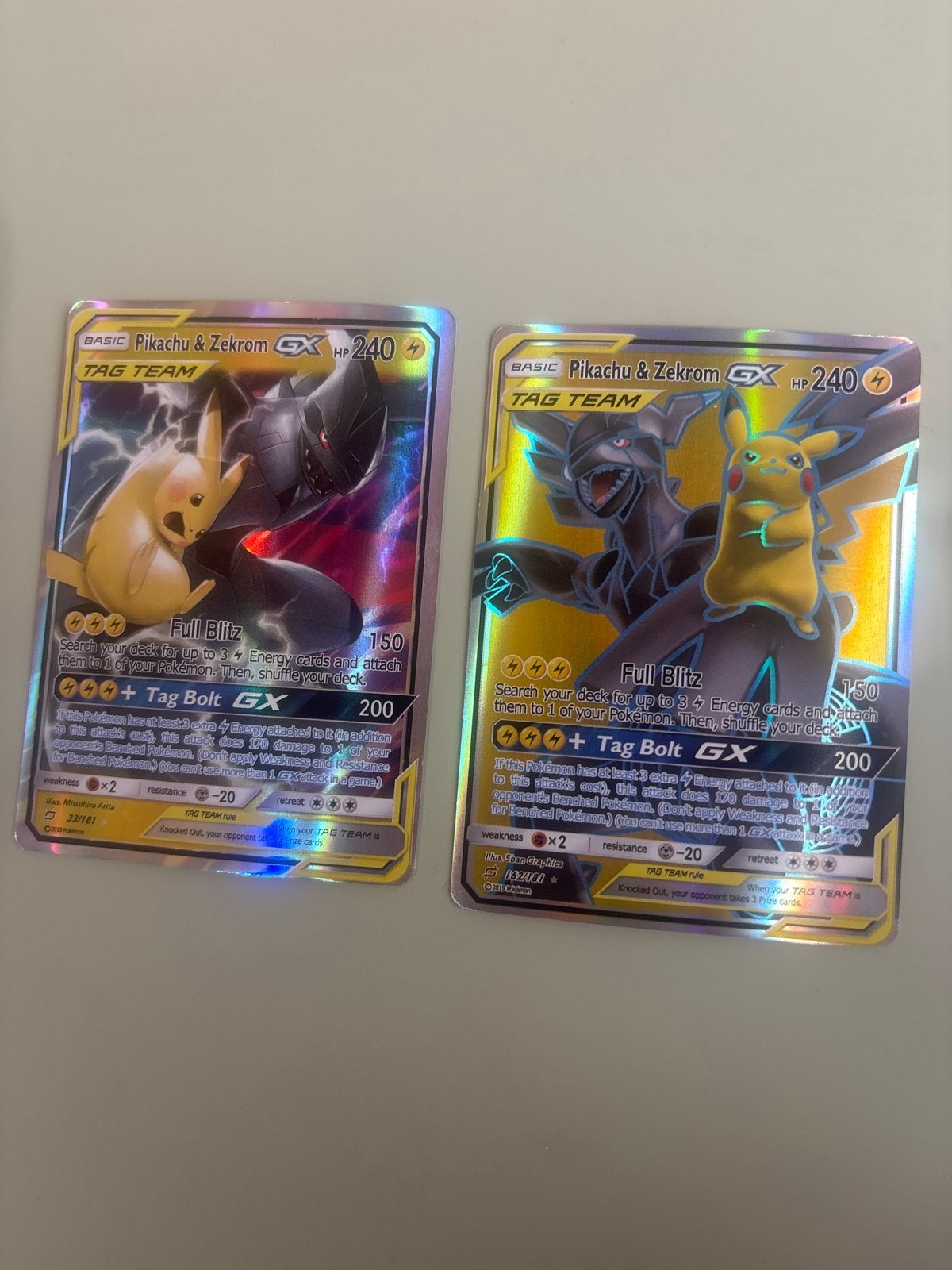 Pikachu & Zekrom GX #033 Pokémon Kaarten (2 stuks), Hobby en Vrije tijd, Ophalen of Verzenden, Zo goed als nieuw, Meerdere kaarten