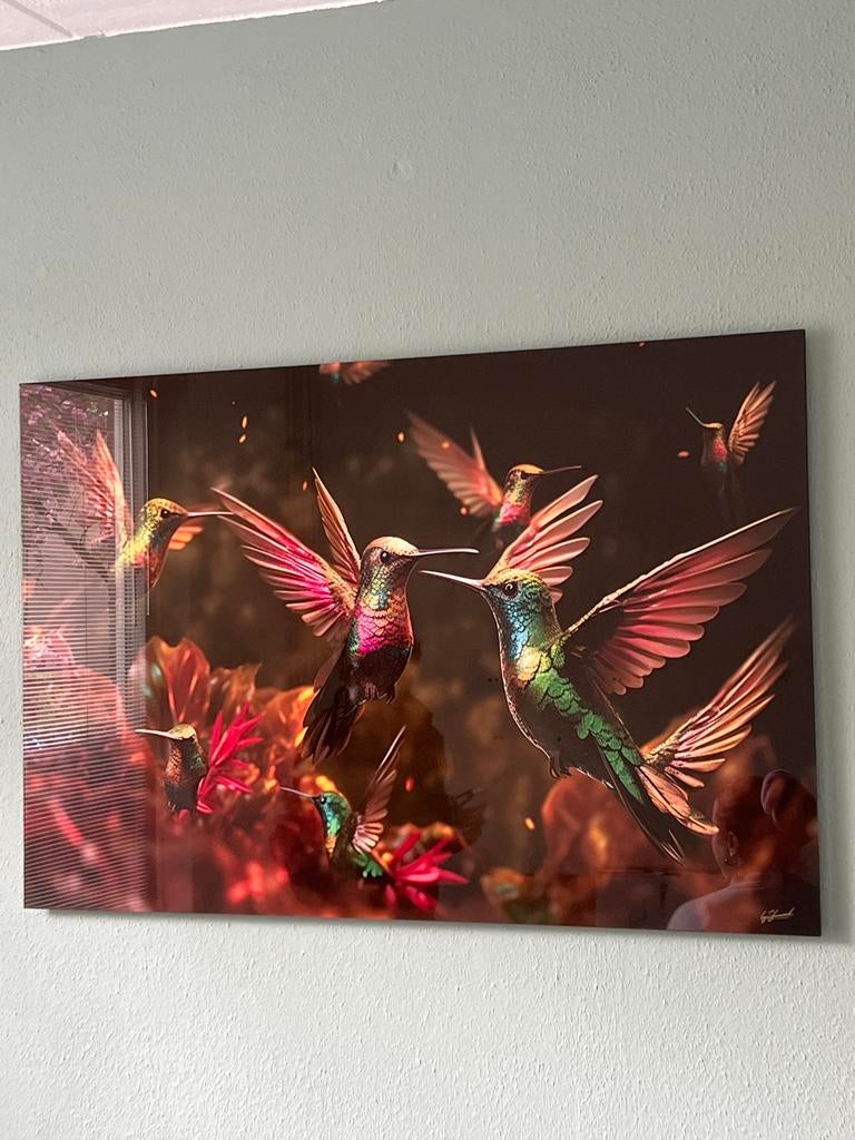 Prachtige wanddecoratie Kolibries - 120x80 cm, Huis en Inrichting, Woonaccessoires | Schilderijen, Tekeningen en Foto's, Zo goed als nieuw