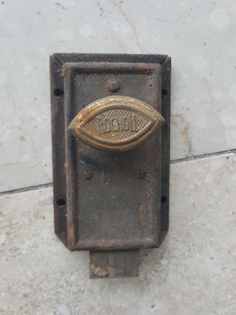 Antiek Jaren '30 Oplegslot Rocholl –Gietijzer & Messing Knop, Ophalen of Verzenden