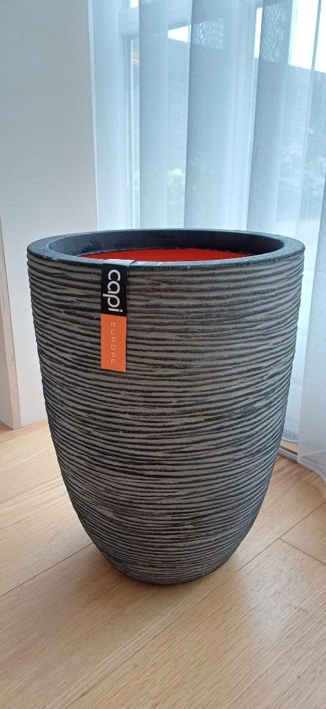 Capi Europe bloempot Nature-Rib zwart / grijs D 36 H 47 cm, Kunststof, Rond, Nieuw, Ophalen of Verzenden