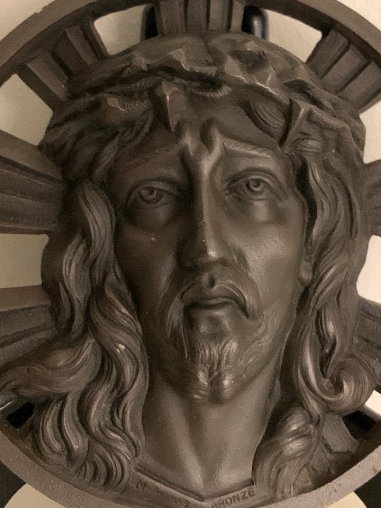 Antiek Frans Bronzen Plaquette Jezus Christus Heiligenbeeld, Ophalen