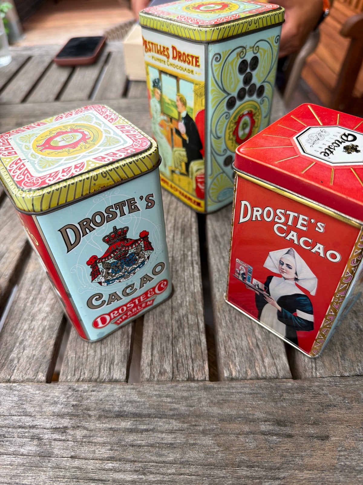 Set van 3 Vintage Droste Cacao Blikken, Ophalen of Verzenden