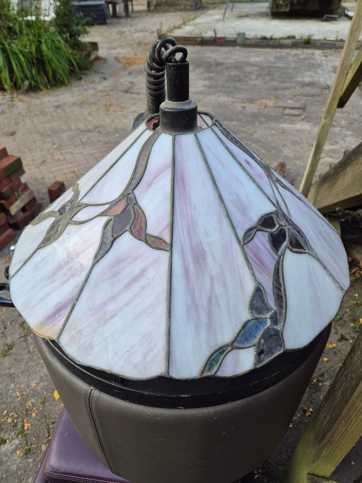 Tiffany Stijl Hanglamp - Paars/Wit Glas, Ophalen of Verzenden