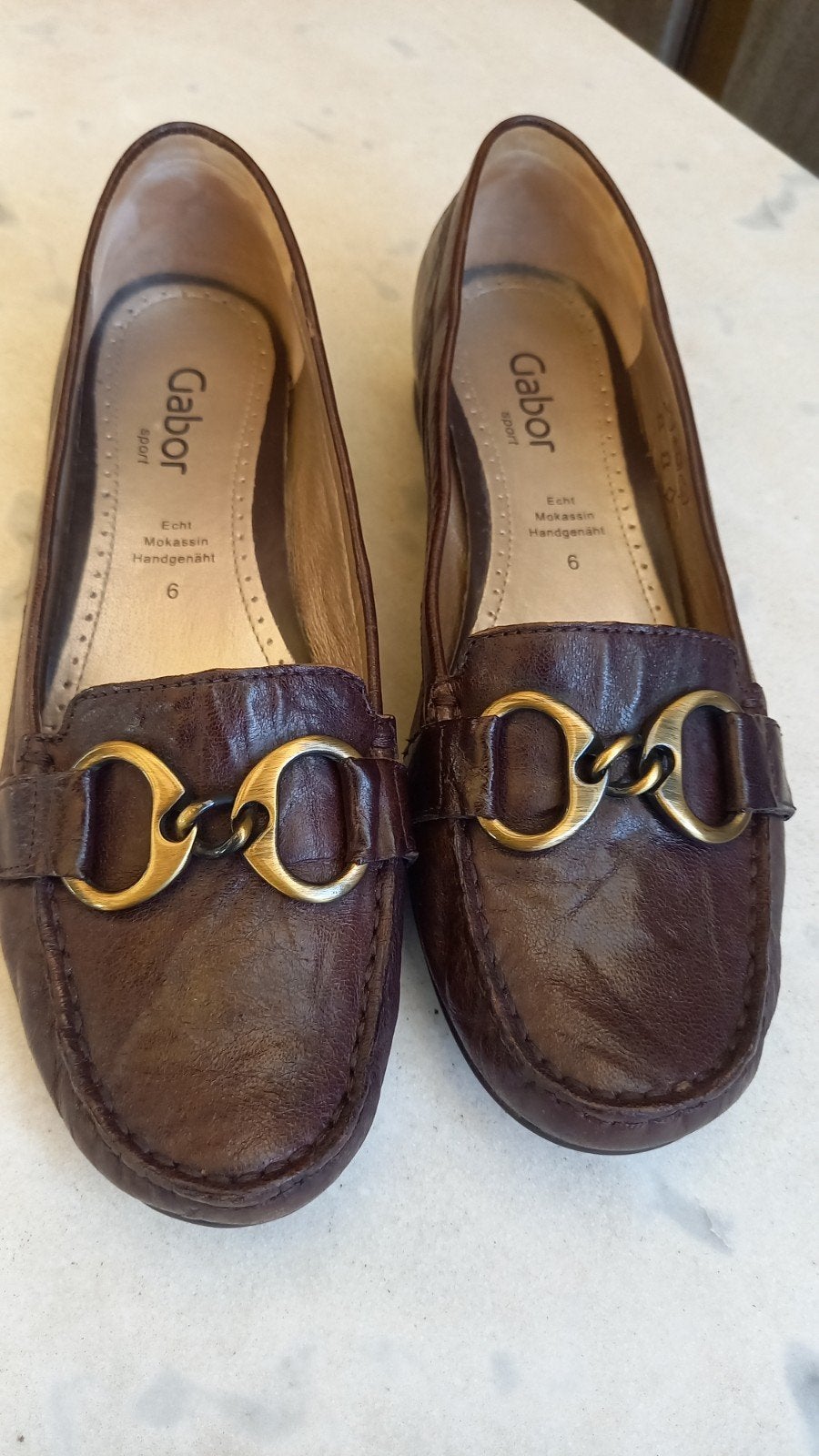 GABOR LEREN SCHIENEN MAAT 6 =39., Bruin, Ophalen of Verzenden, Espadrilles of Moccasins, Gedragen