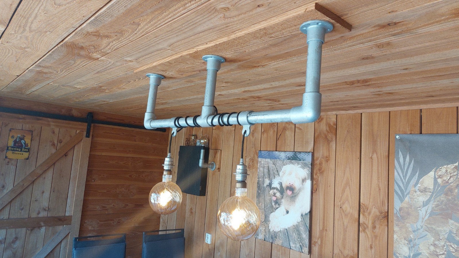 Steigerbuis lamp met 2 lampen, Huis en Inrichting, Lampen | Hanglampen, Ophalen, 50 tot 75 cm, Zo goed als nieuw, Metaal