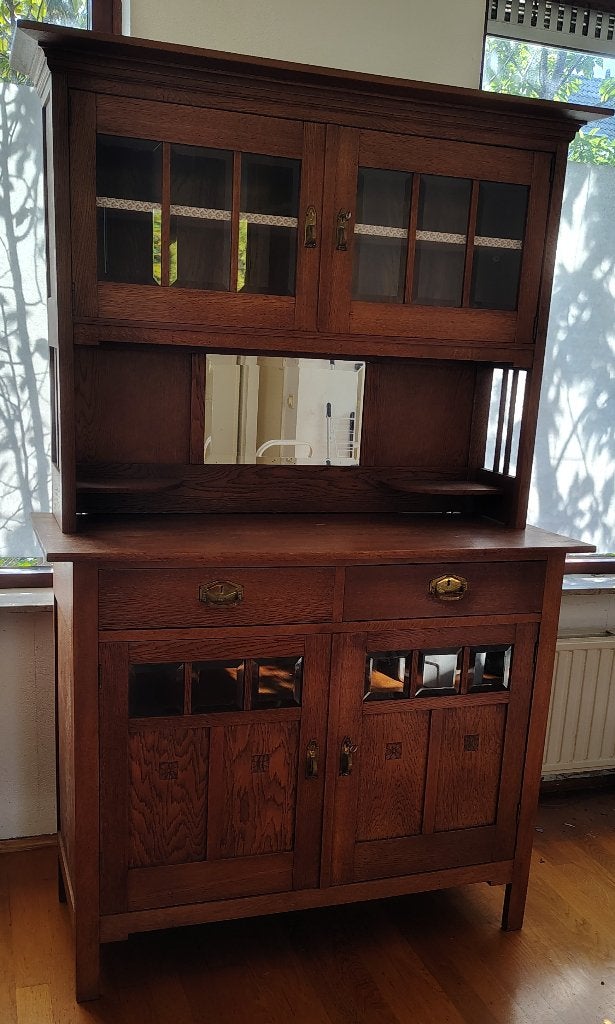 Antiek Eiken Dressoir/Buffetkast met Vitrine, Antiek en Kunst, Ophalen