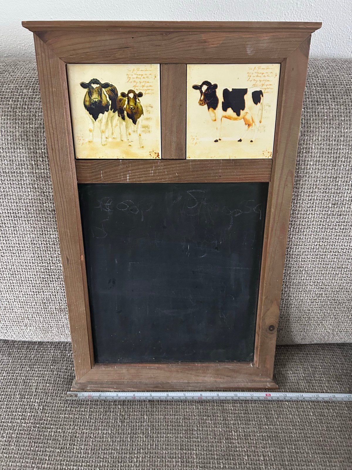 Houten krijtbord met koeien decoratie tegeltje, Hout, Gebruikt, Ophalen of Verzenden, Landelijk
