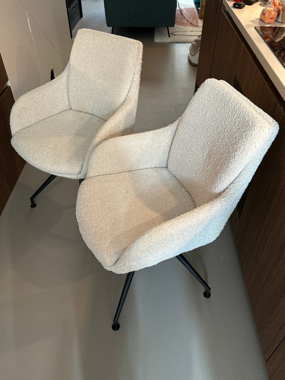 Set van 2 Bouclé Eetkamerstoelen - Haco - Crème/Wit, Ophalen, Gebruikt, Twee, Wit