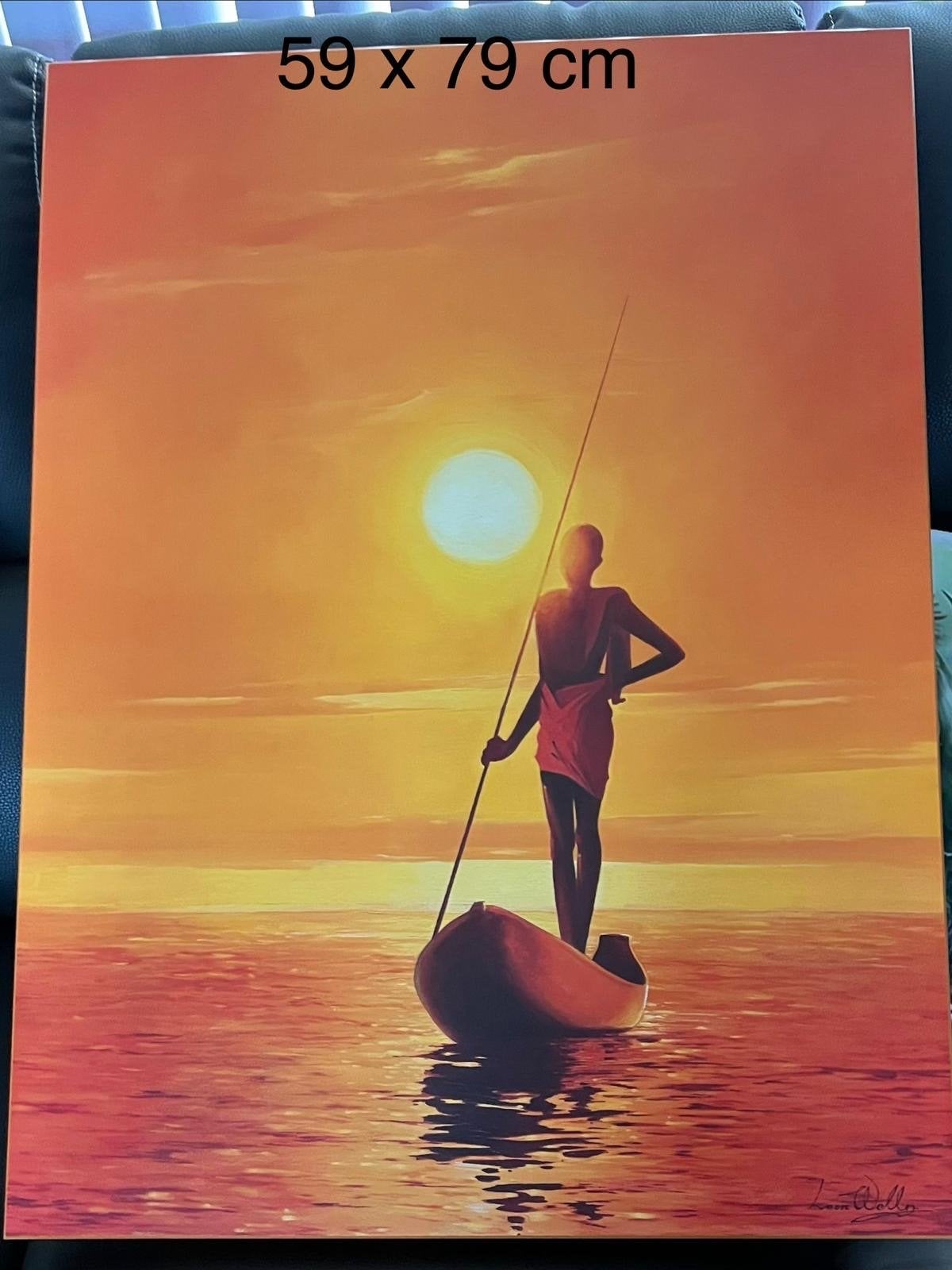 Schilderij 59x79 cm - Visser bij zonsondergang, Ophalen, Figuren, Handgeschilderd, Olieverf
