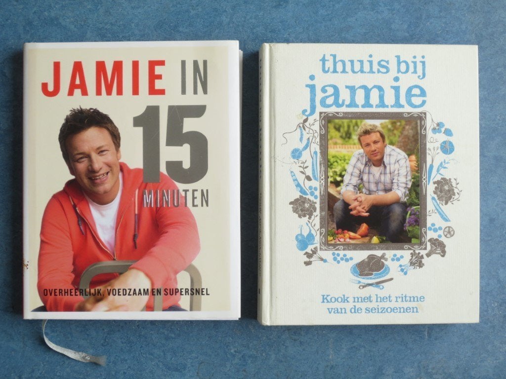 2x Jamie Oliver - Jamie in 15 minuten en Thuis bij Jamie, Ophalen of Verzenden, Zo goed als nieuw, Jamie Oliver, Overige gebieden