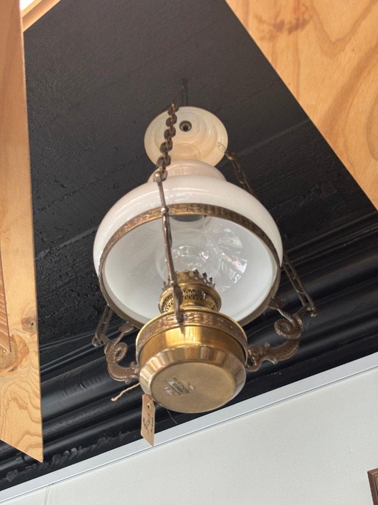 Hangende olielamp, Ophalen, Gebruikt, Antiek