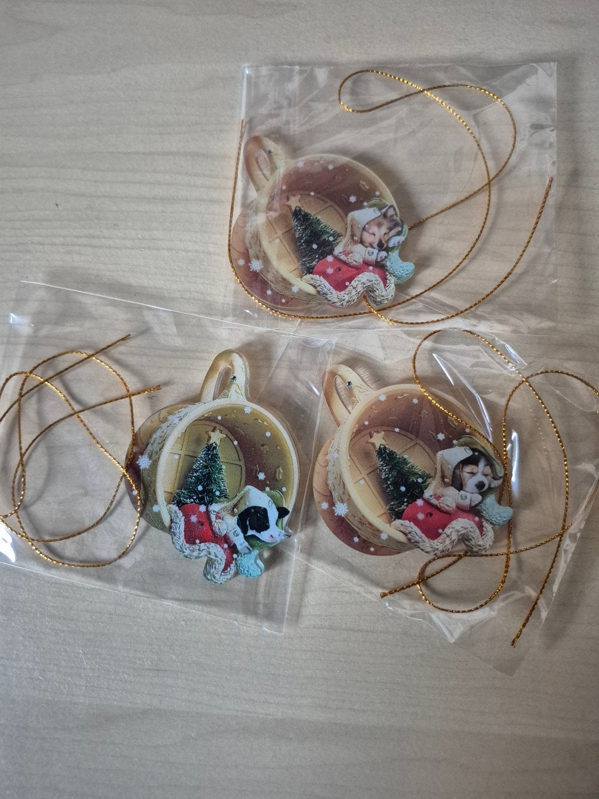 3 nieuwe honden, kalf slapend in kop kerst hangers kerstboom, Ophalen of Verzenden