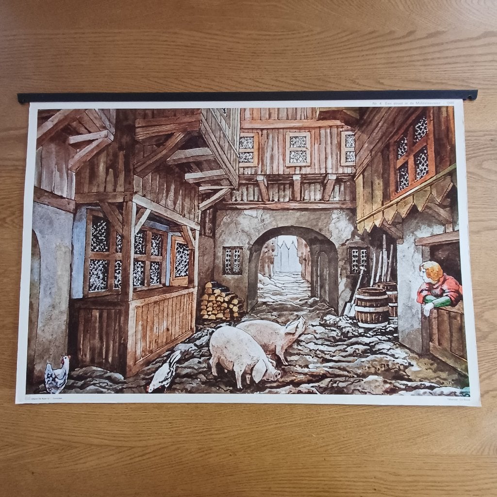 Schoolplaat Een straat in de Middeleeuwen, Ophalen, Geschiedenis