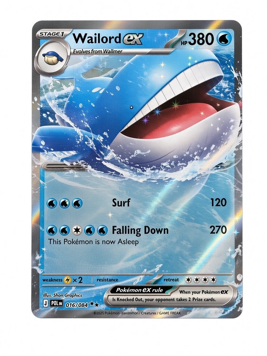 Wailord ex Pokémon kaart - Nette staat, Ophalen of Verzenden, Zo goed als nieuw, Losse kaart