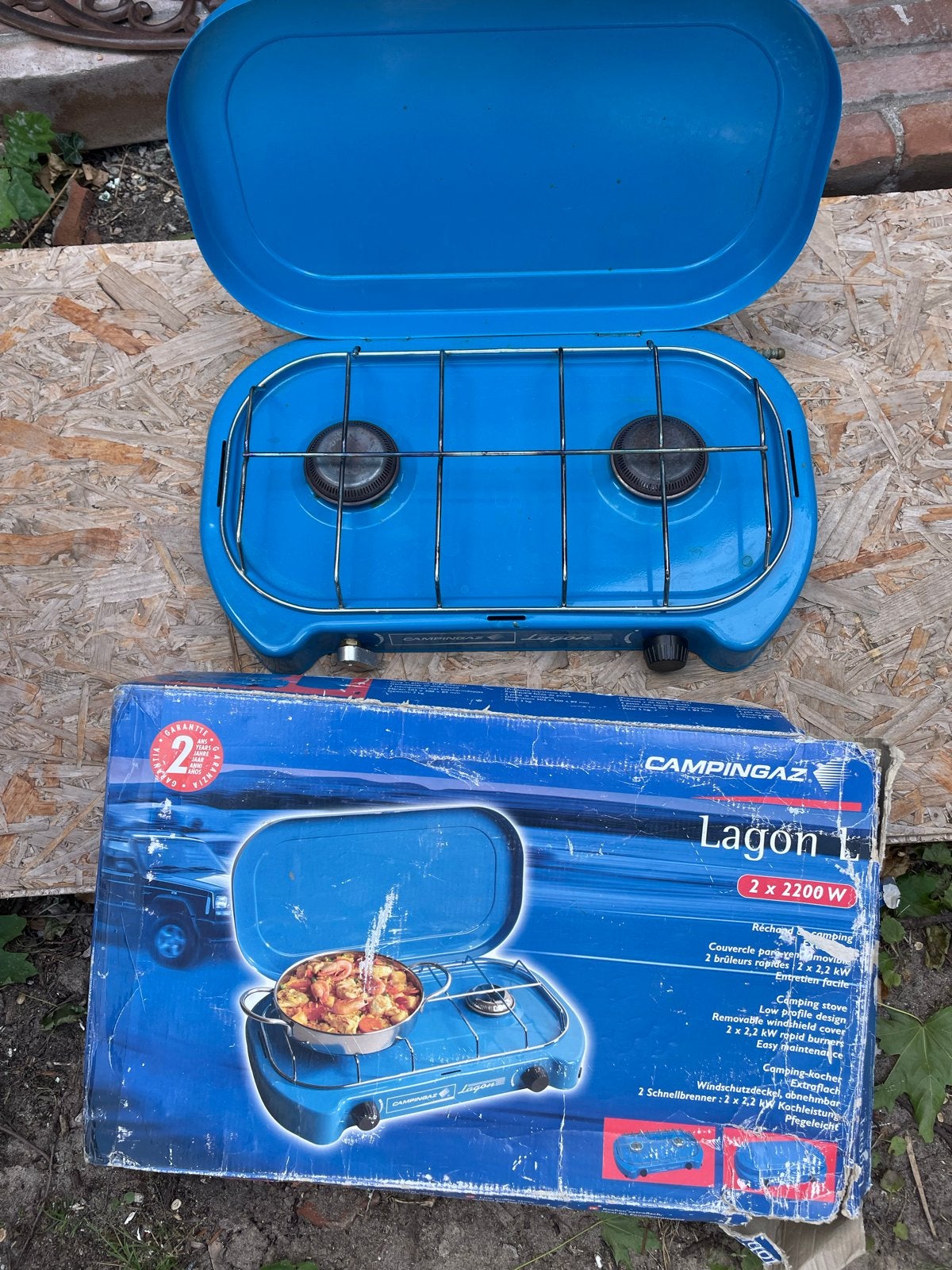 Campingaz Lagon 2-pits kooktoestel met slang en regelaar, Caravans en Kamperen, Kampeeraccessoires, Ophalen, Gebruikt