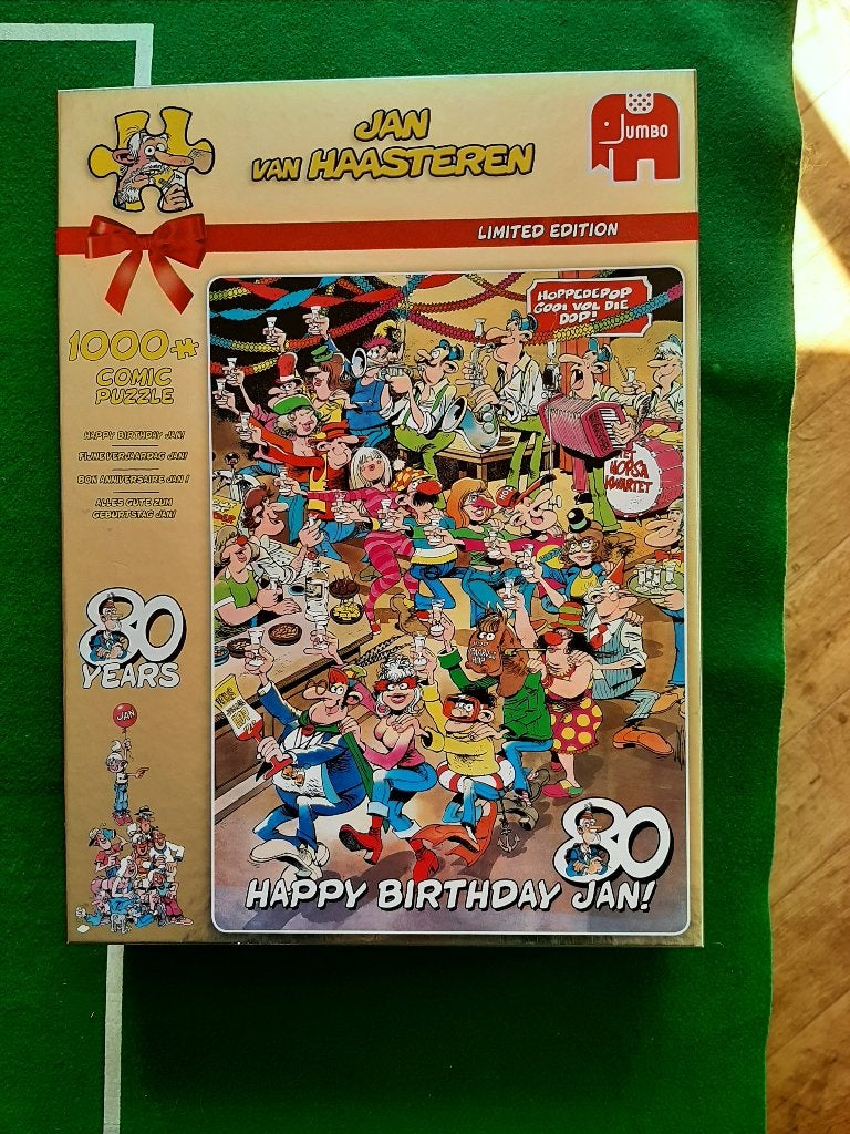 Jan van Haasteren : Happy Birthday, Jan!, Hobby en Vrije tijd, Denksport en Puzzels, Ophalen, 500 t/m 1500 stukjes, Gebruikt, Legpuzzel