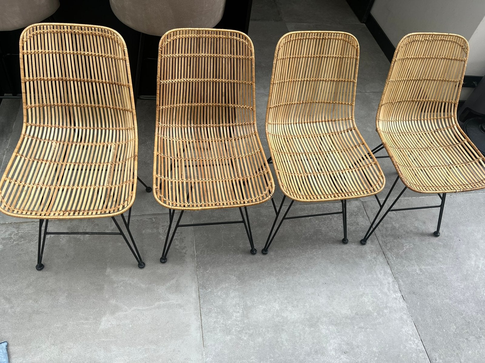 7 HK Living Rotan Eetkamerstoelen met - en zonder armleuning, Huis en Inrichting, Stoelen, Ophalen, Zo goed als nieuw, Bruin, Vijf, Zes of meer stoelen
