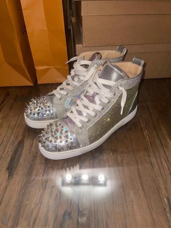 Christian Louboutin Spiked Iridescent High-Top Sneakers, Overige kleuren, Ophalen of Verzenden, Sneakers of Gympen, Zo goed als nieuw