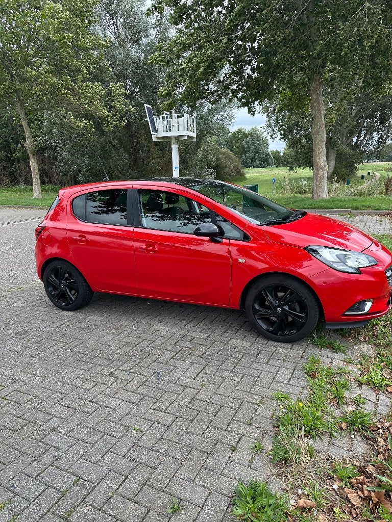 Opel Corsa 1.0T 66KW/90PK 5D 2015 Rood NAP, Auto's, Voorwielaandrijving, Zwart, Leder en Stof, 49 €/maand