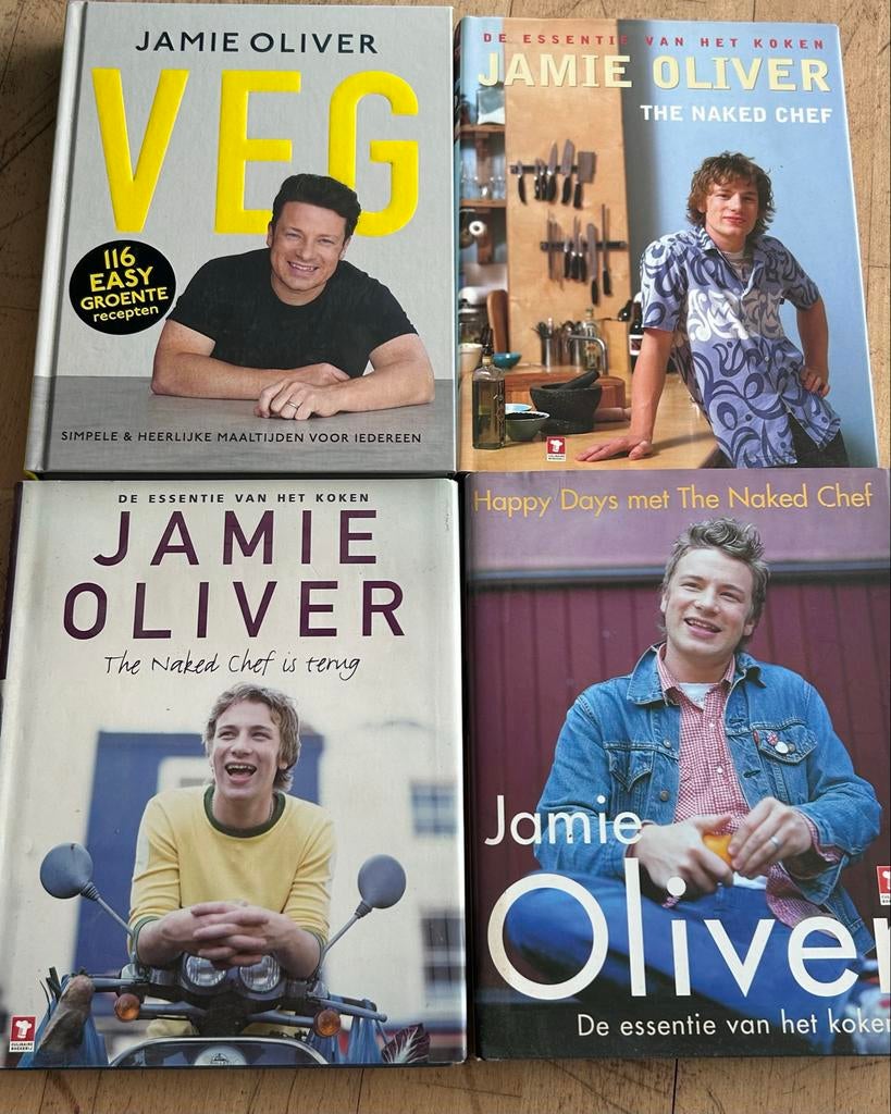 4 Jamie Oliver Kookboeken:Veg, Naked Chef, Happy Days, Boeken, Kookboeken, Gelezen, Hoofdgerechten, Vegetarisch, Ophalen of Verzenden