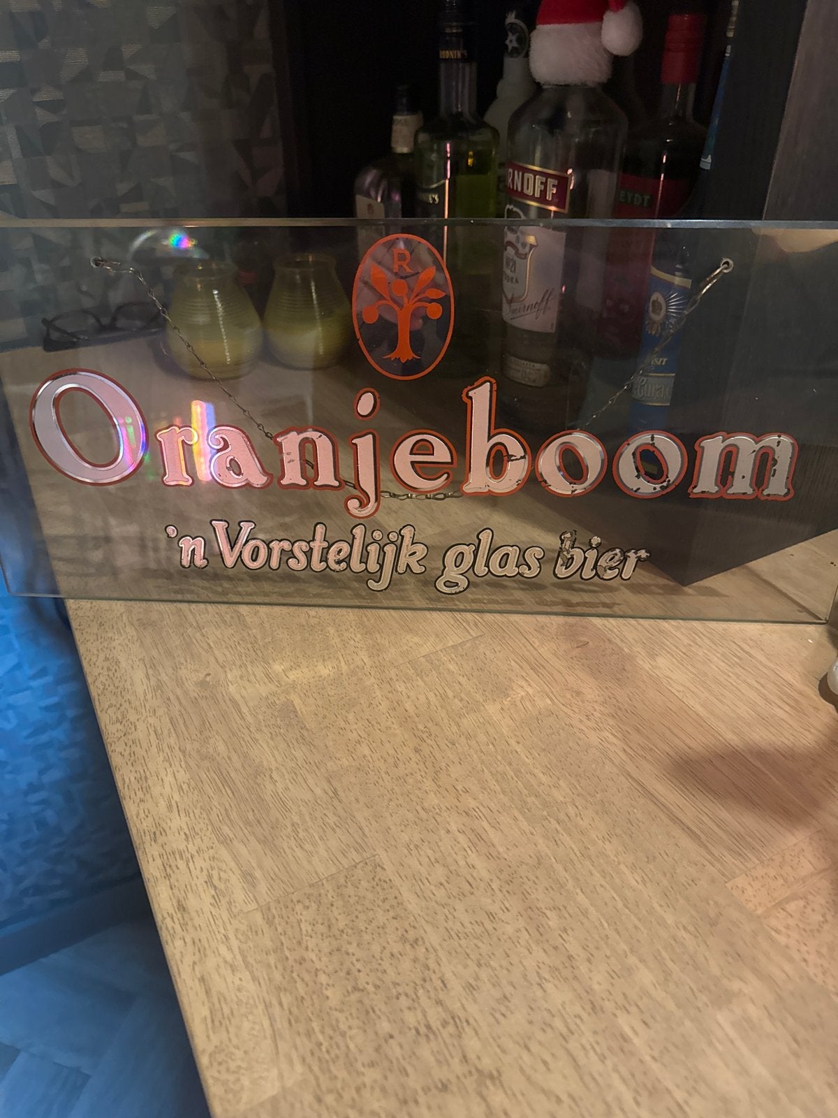 Oranjeboom 'n Vorstelijk glas bier' reclamebord, Ophalen of Verzenden, Gebruikt, Reclamebord