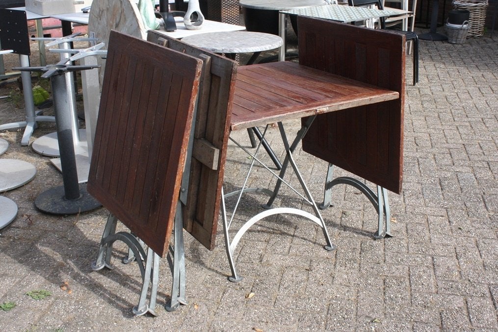 6x terrastafel klaptafel tuintafel metaal teakhout horeca, Ophalen, Gebruikt