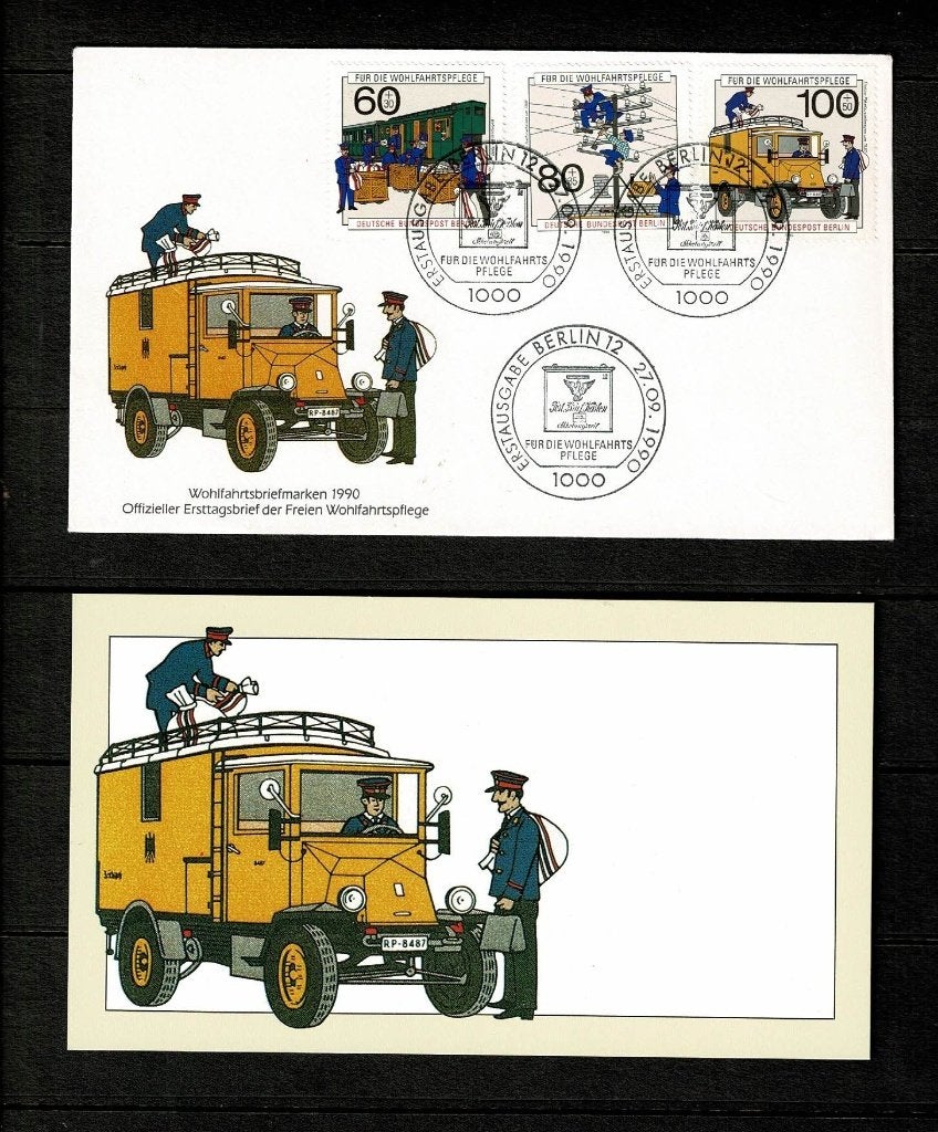 FDC : Berlijn - 1990 - Toeslagzegels - met kaart - oude auto, Verzenden, Onbeschreven, Europa