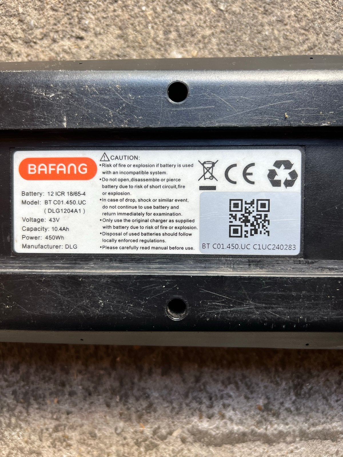 Bafang E-bike Accu 43V 10.4Ah 450Wh - Model C01.450.UC, Ophalen of Verzenden, Gebruikt