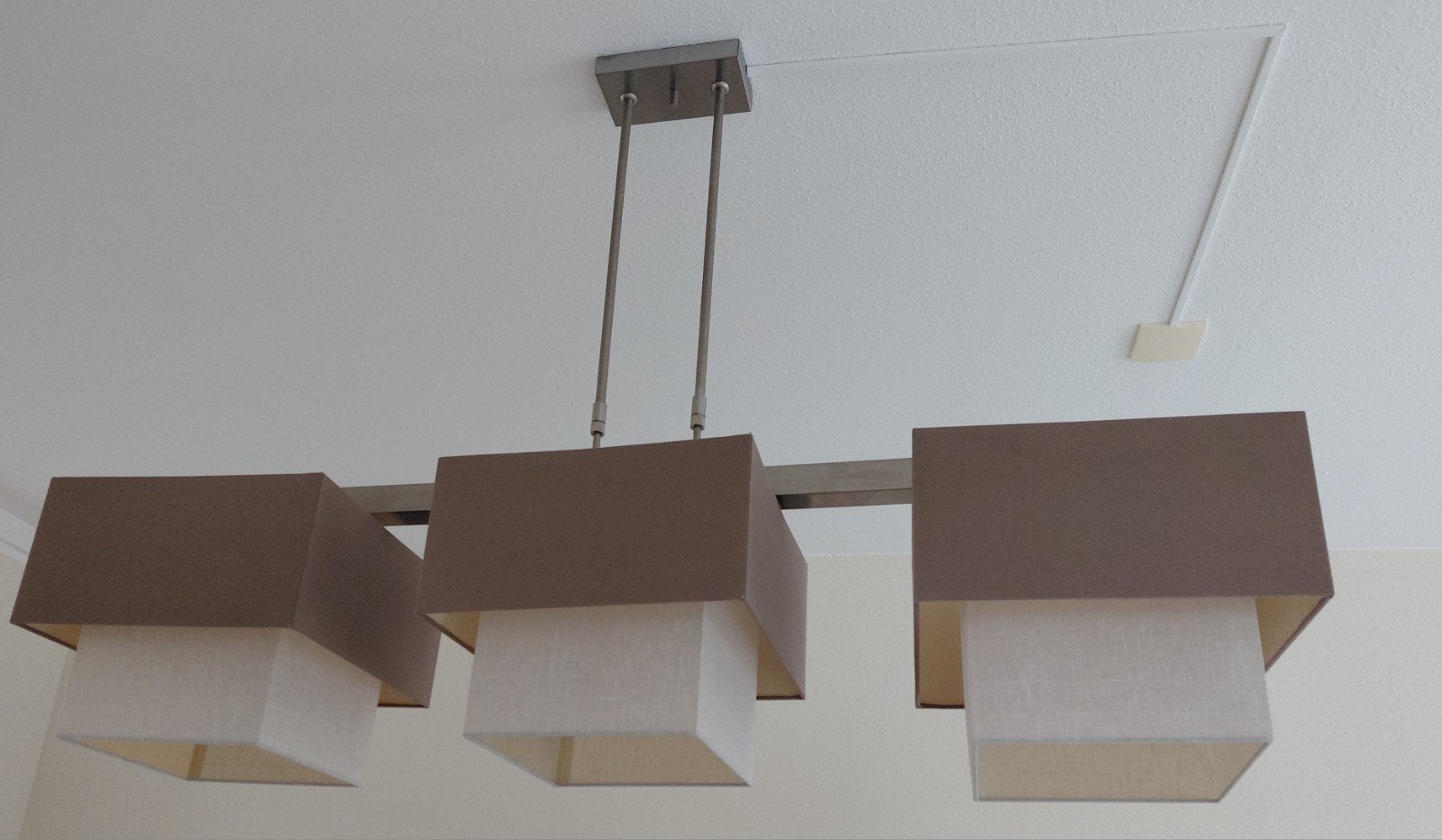 Hanglamp, met 3 dubbele lampenkappen, stalen frame, Ophalen