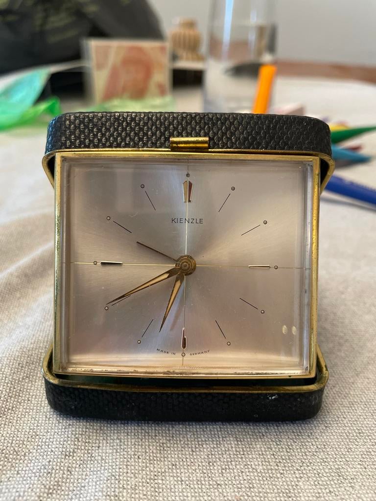 Vintage Kienzle Reiswekker in Leren Etui - Made in Germany, Ophalen of Verzenden, Zo goed als nieuw