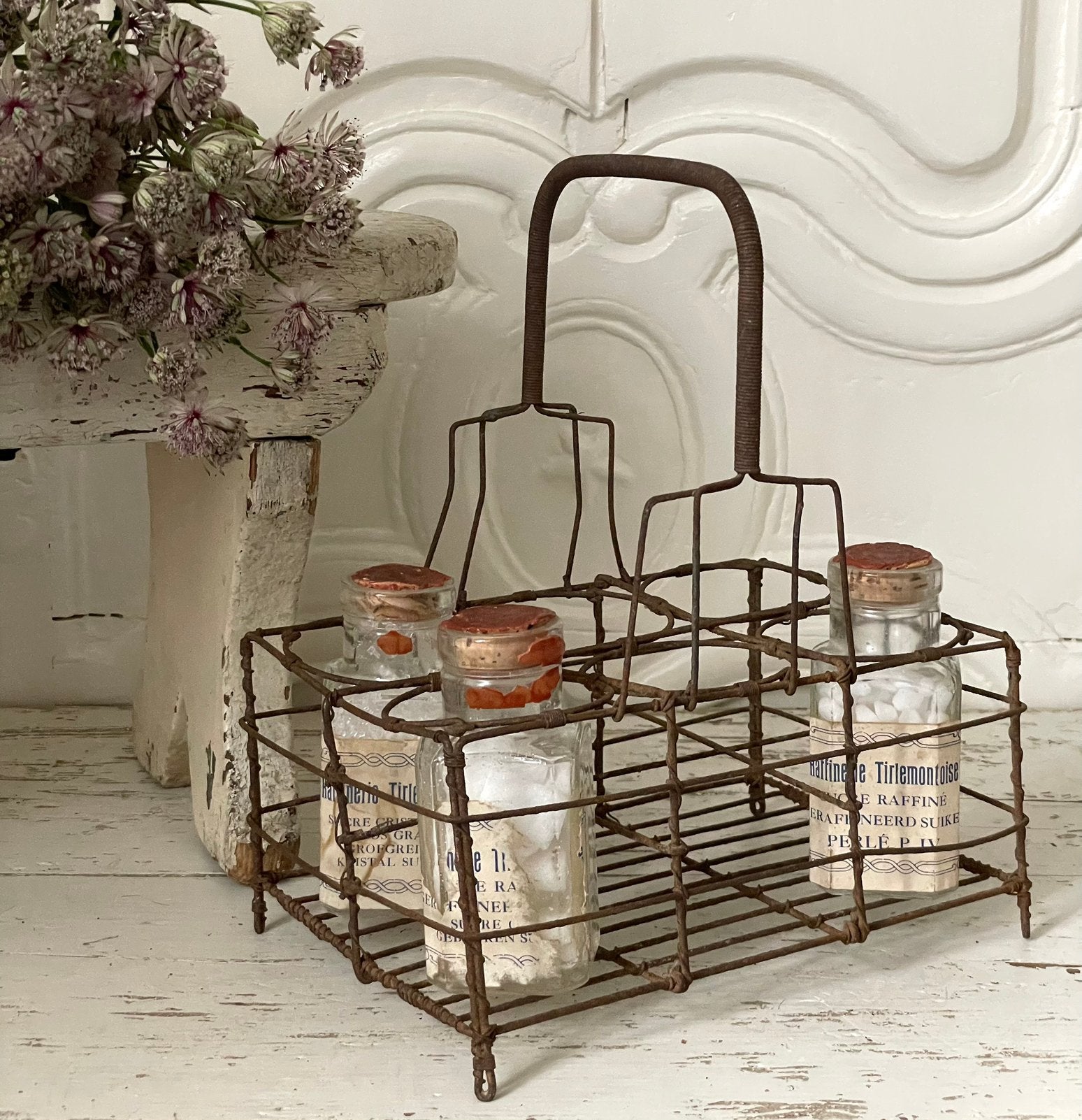 Brocante oud Frans draad glazen rekje / glazenrekje, Ophalen of Verzenden