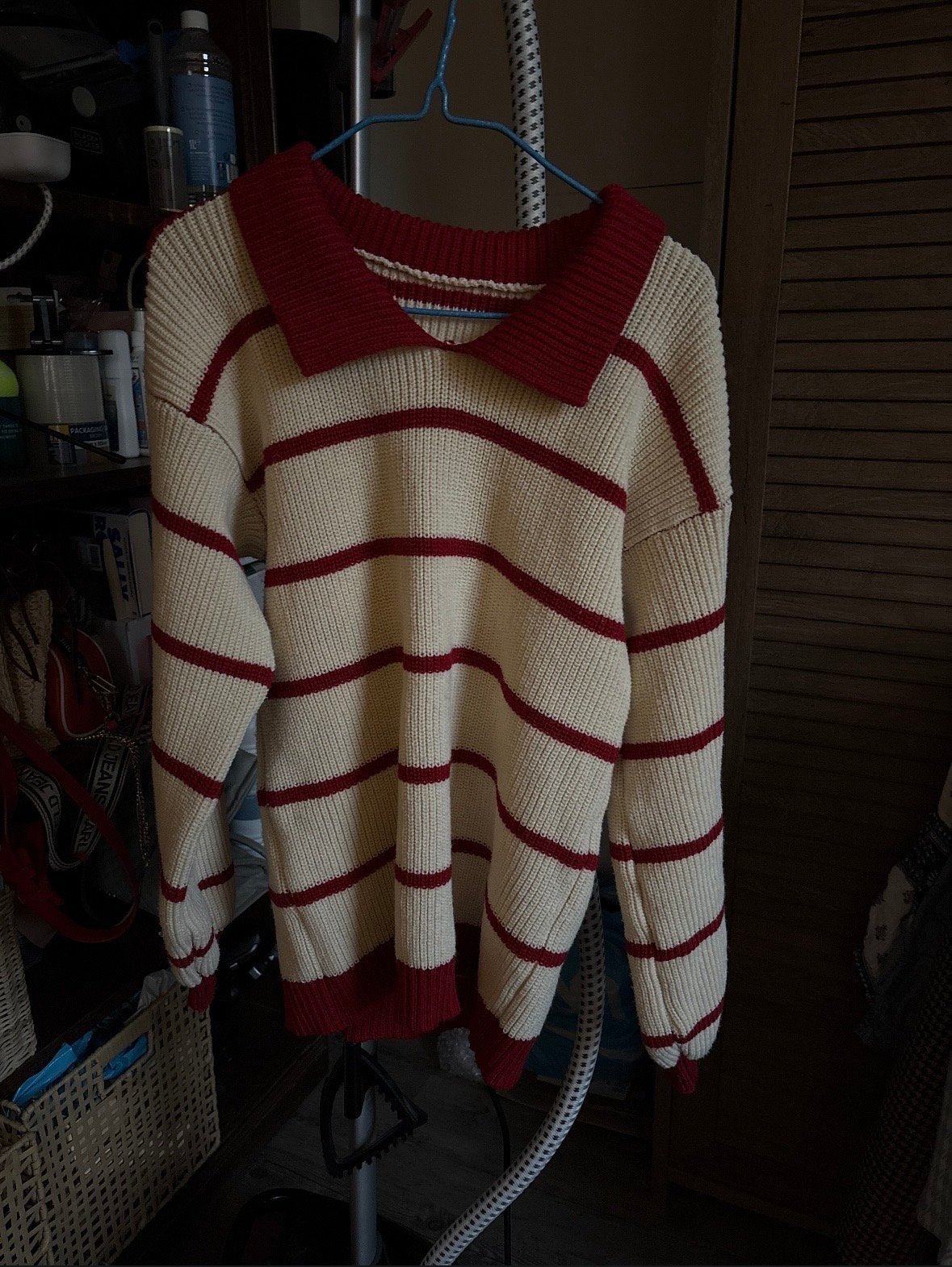 Trendy Crèmekleurige Trui met Rode Streep - Maat S, Kleding | Dames, Ophalen of Verzenden, Gedragen, Maat 36 (S), Beige