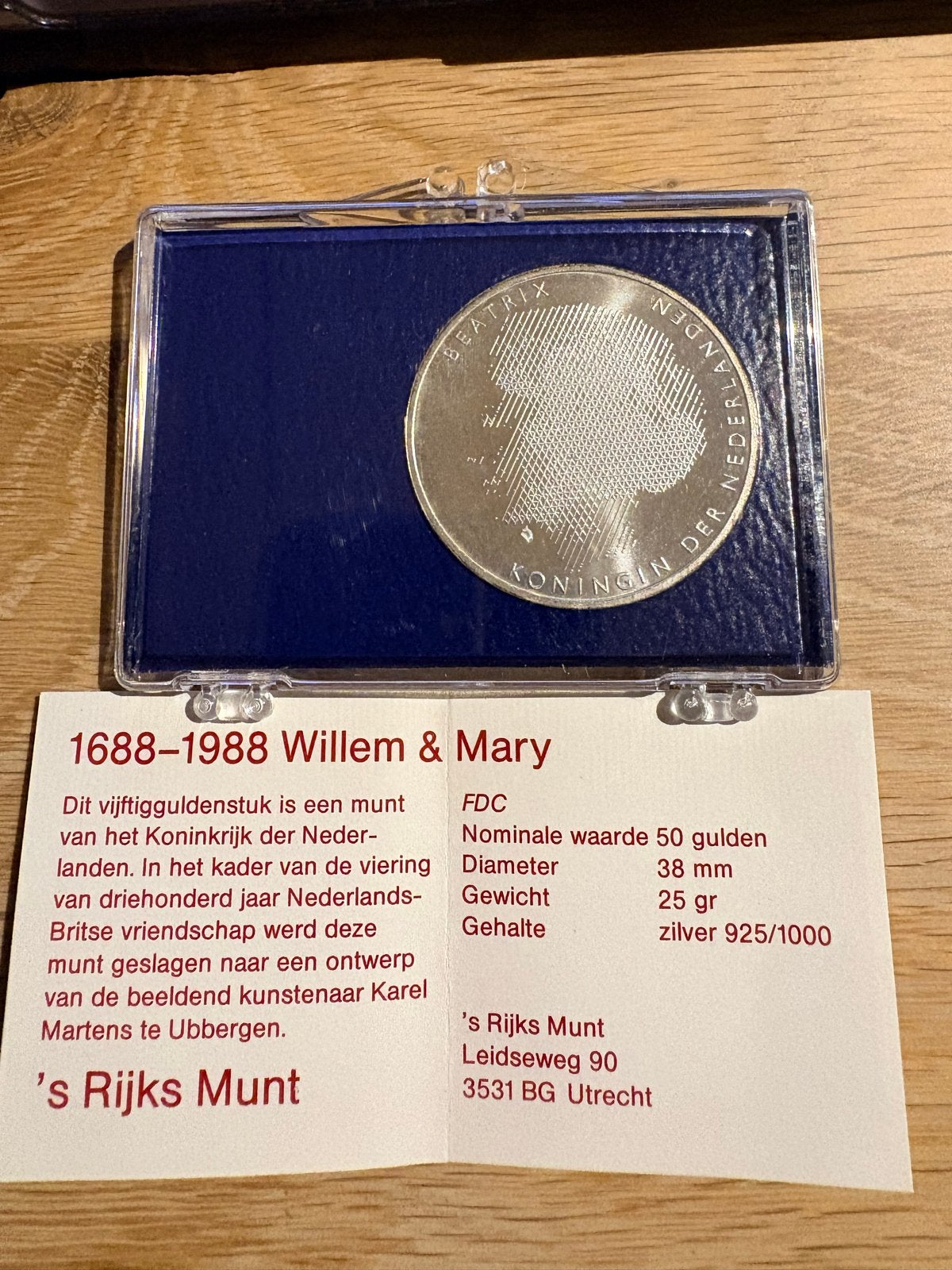 Zilveren Vijftigguldenstuk 1988 Willem & Mary - Beatrix, Verzenden, Koningin Beatrix, Zilver, Losse munt