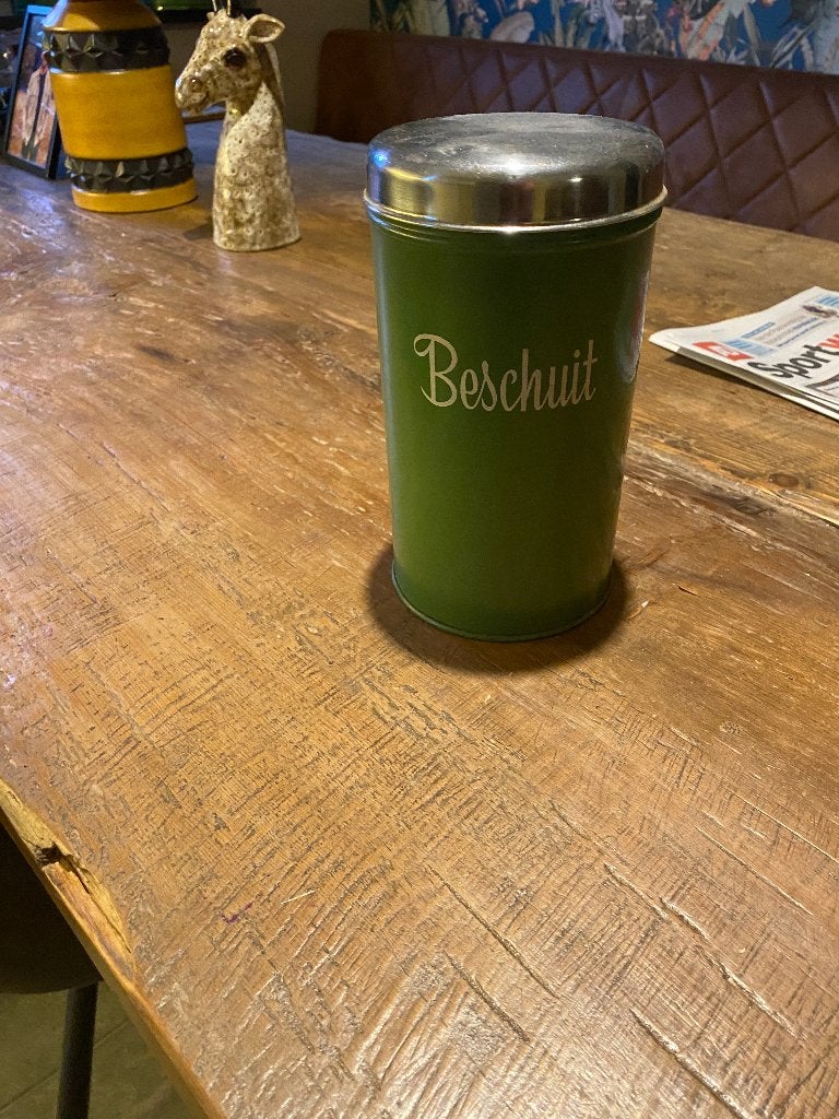 beschuitbus groen reseda in goede staat, Voorraadpot, Ophalen, Gebruikt, Groen