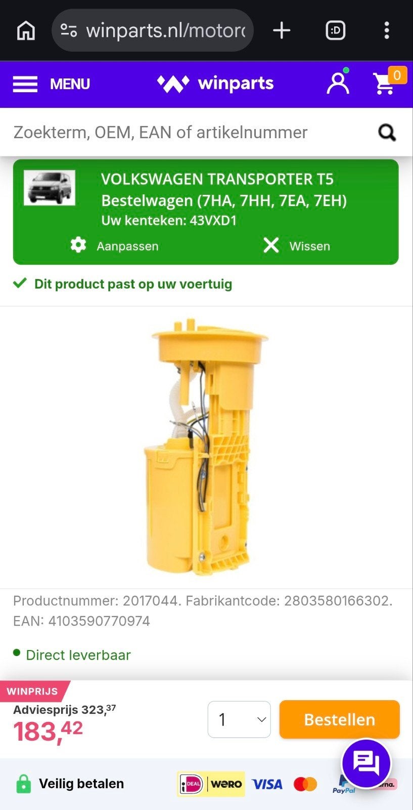 VW Transporter T5 Brandstofpomp met behuizing, Auto-onderdelen, Ophalen of Verzenden, Volkswagen