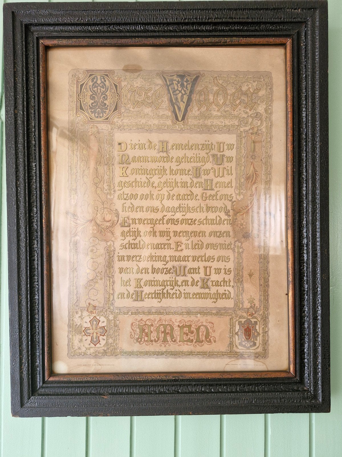 Oude ingelijste Onze Vader tekst, Ophalen