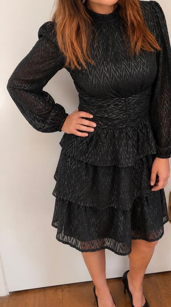 Flamant Rose Zwart Glitter Jurkje Maat S, Kleding | Dames, Jurken, Verzenden, Zwart, Nieuw, Maat 36 (S)