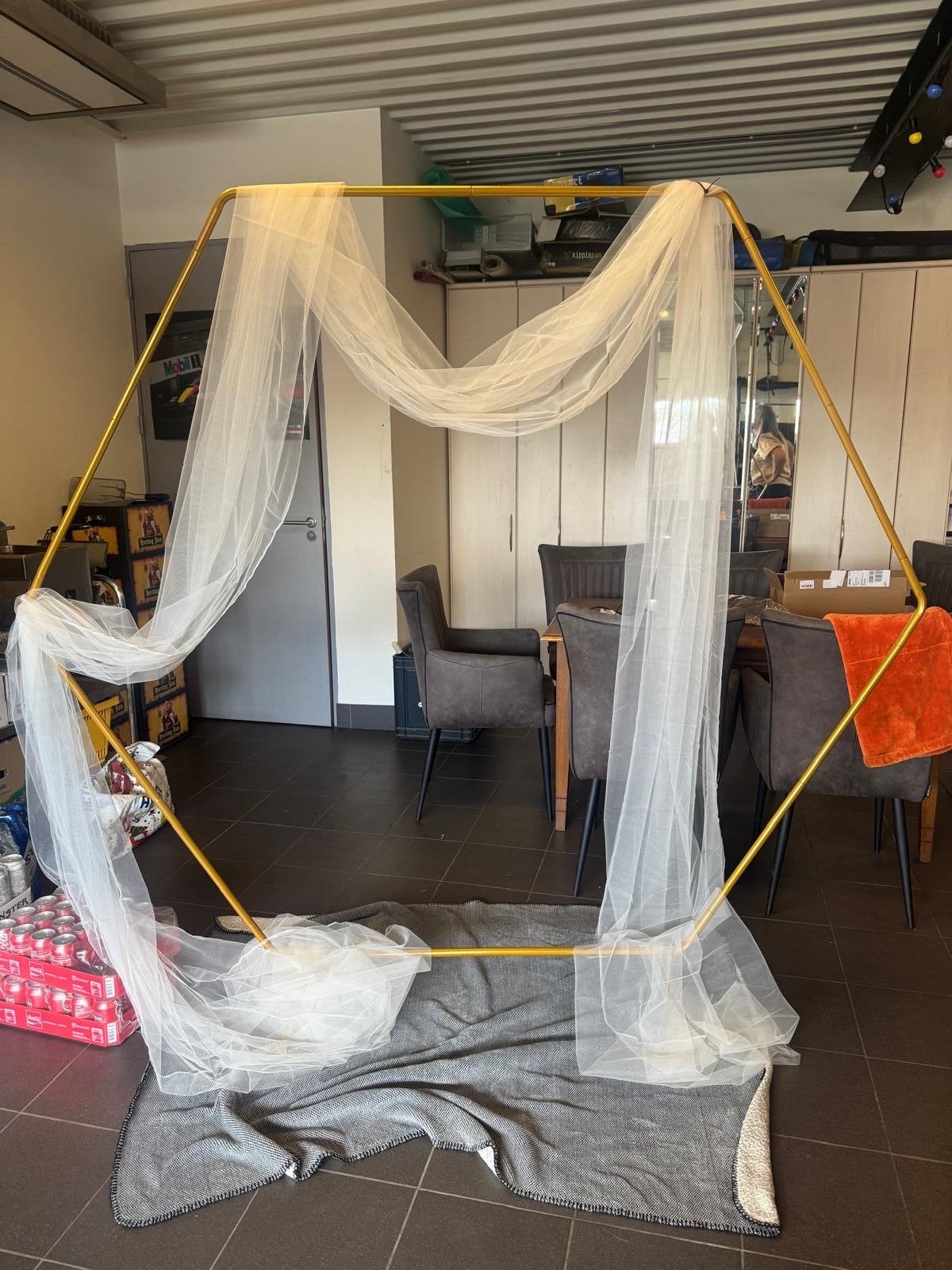 Gouden Hexagon Bruiloft Backdrop met Tule, Ophalen, Nieuw, Versiering, Geboorte of Huwelijk