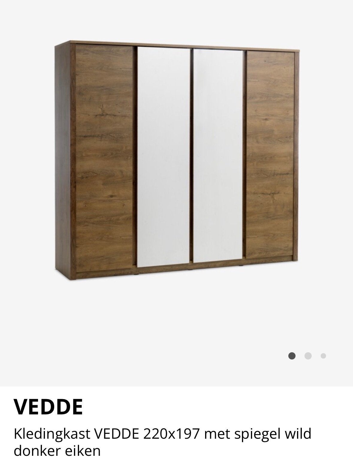 VEDDE Kledingkast 220x197 met spiegel wild donker eiken, Ophalen, Met plank(en), Zo goed als nieuw, 200 cm of meer