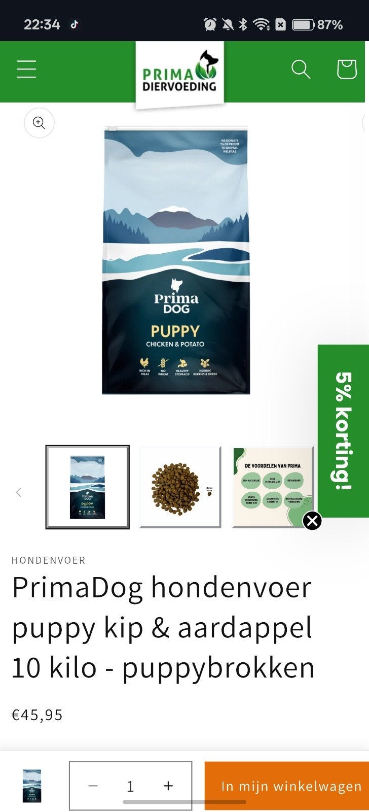 PrimaDog puppy 10kg brokken, Ophalen of Verzenden, Hond