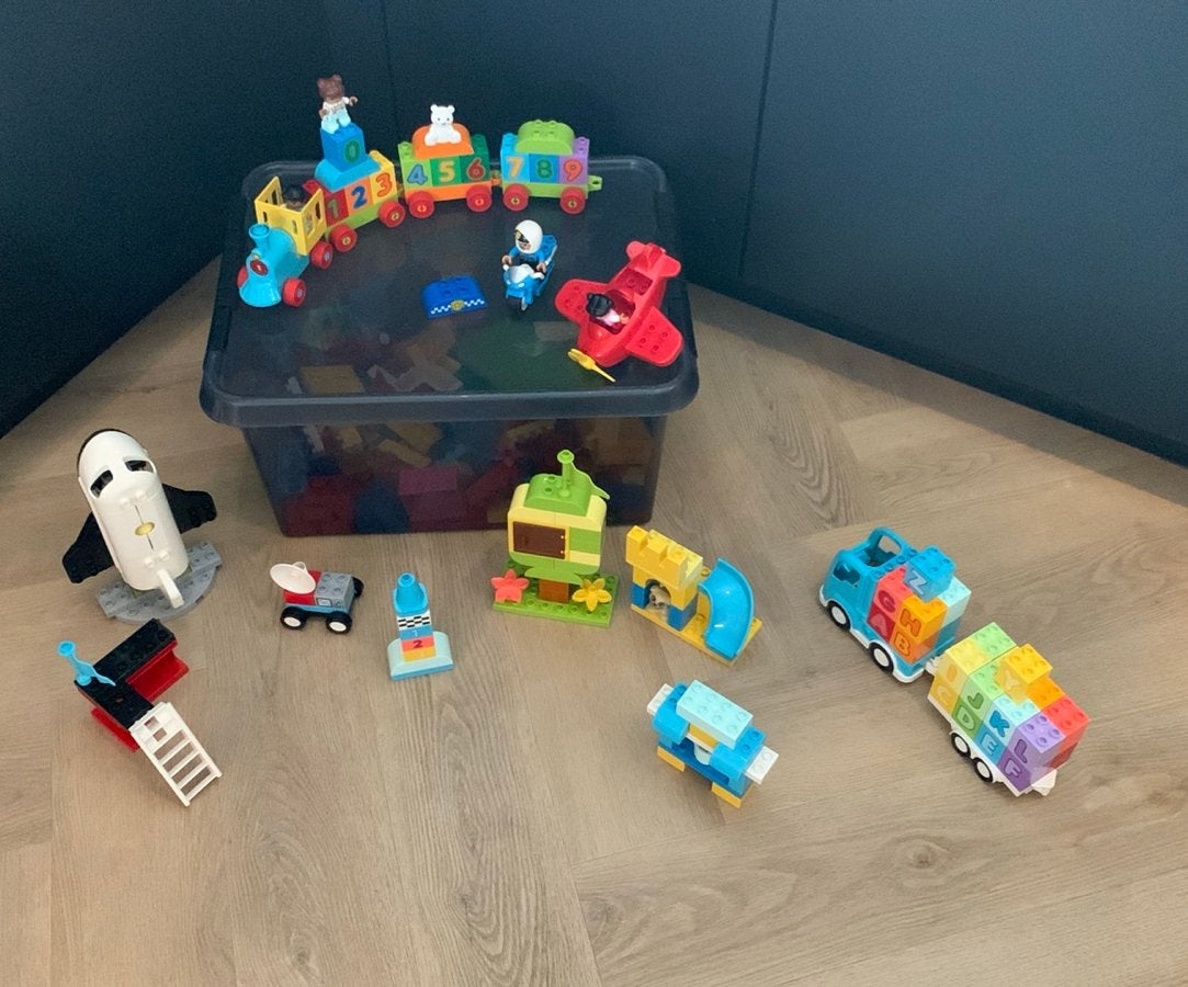 Duplo getallentrein, ABC, diverse sets en bak losse stukken, Ophalen of Verzenden, Gebruikt, Overige merken