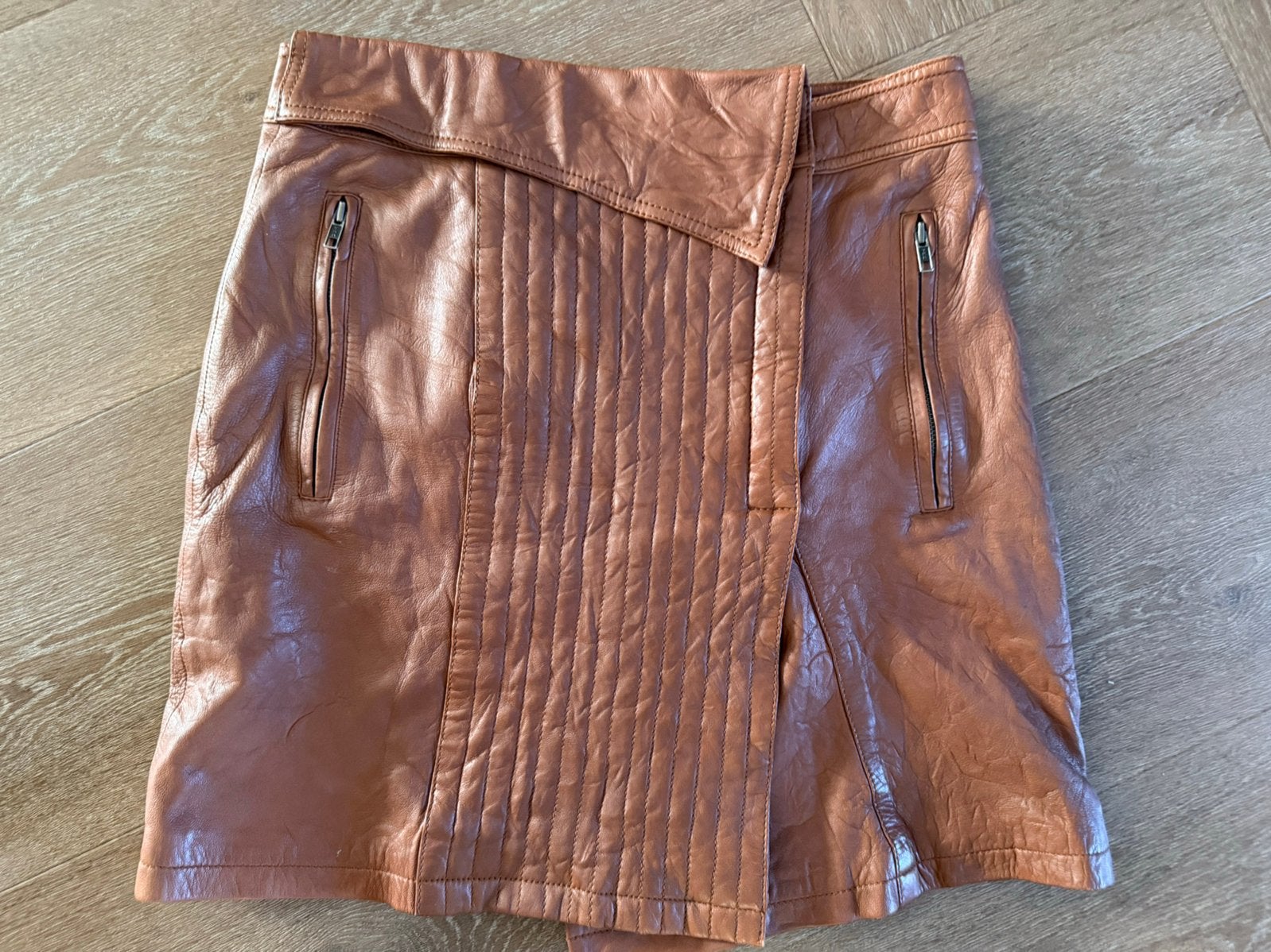 Prachtige Vintage Cognac Leren Minirok /Biker Rok–Maat 38/40, Kleding | Dames, Maat 38/40 (M), Bruin, Verzenden, Zo goed als nieuw