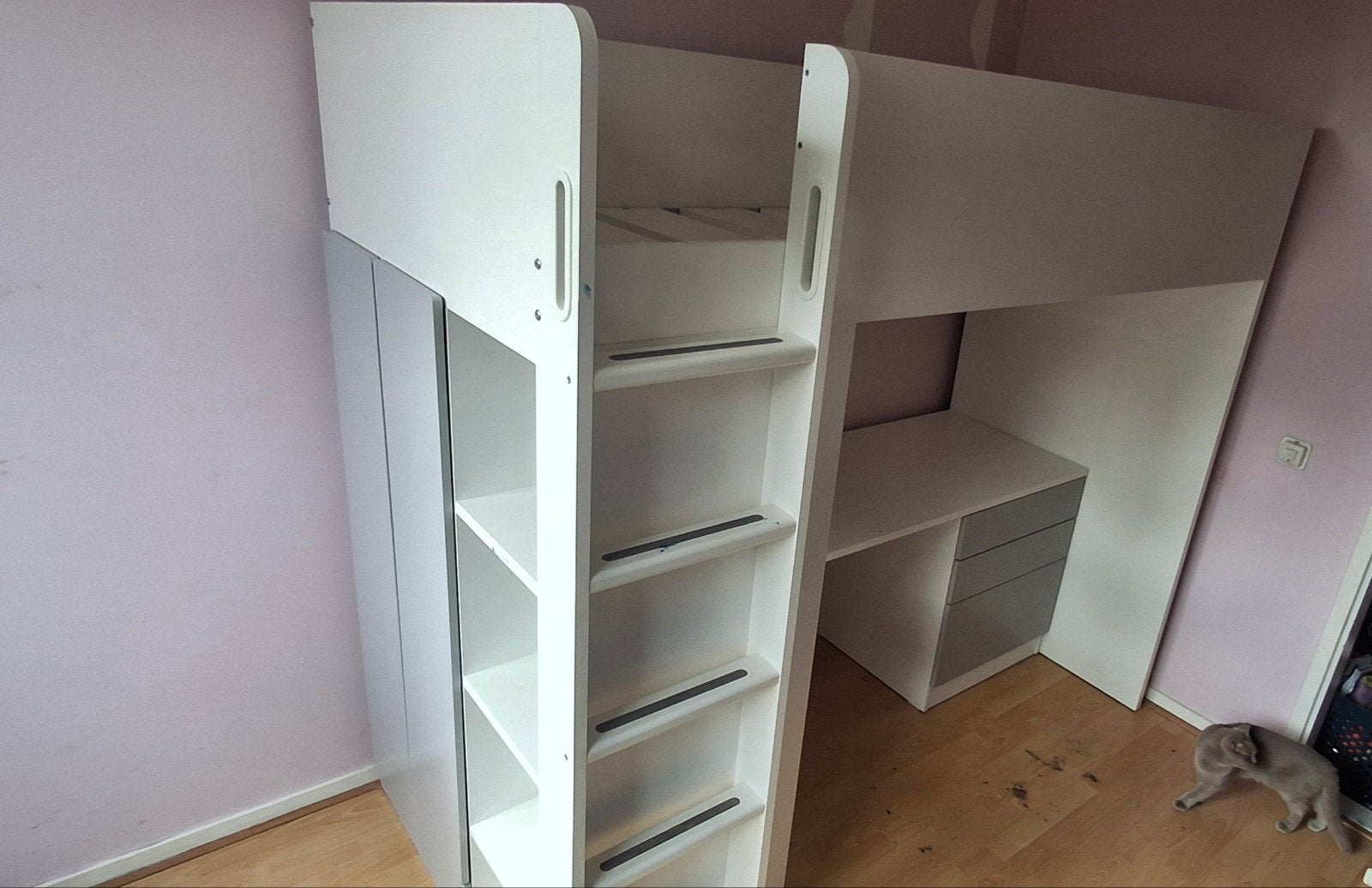 IKEA Småland Hoogslaper met Bureau en Kast, Ophalen, 85 tot 100 cm, Gebruikt, Lattenbodem