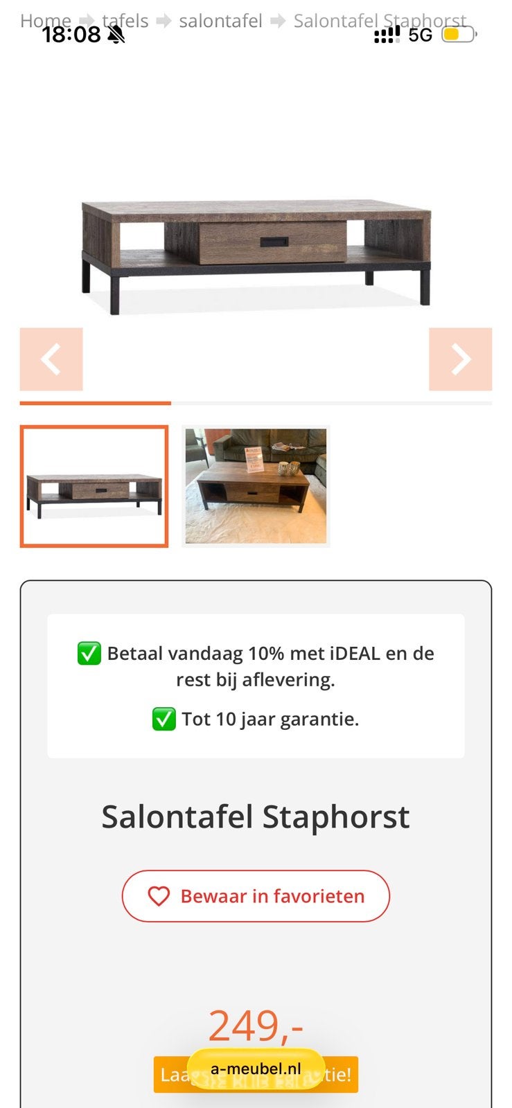 Salontafel staphorst ameubel nieuw in doos, Huis en Inrichting, Ophalen, 100 tot 150 cm, Nieuw, 50 tot 100 cm